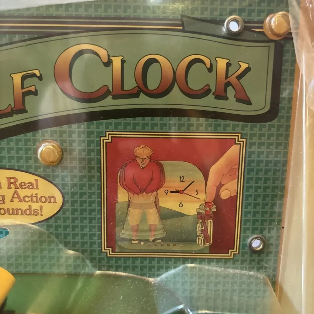 Vtg Golf Clock In Package Animated Figure 90s Novelty Gift For Golfers Dads